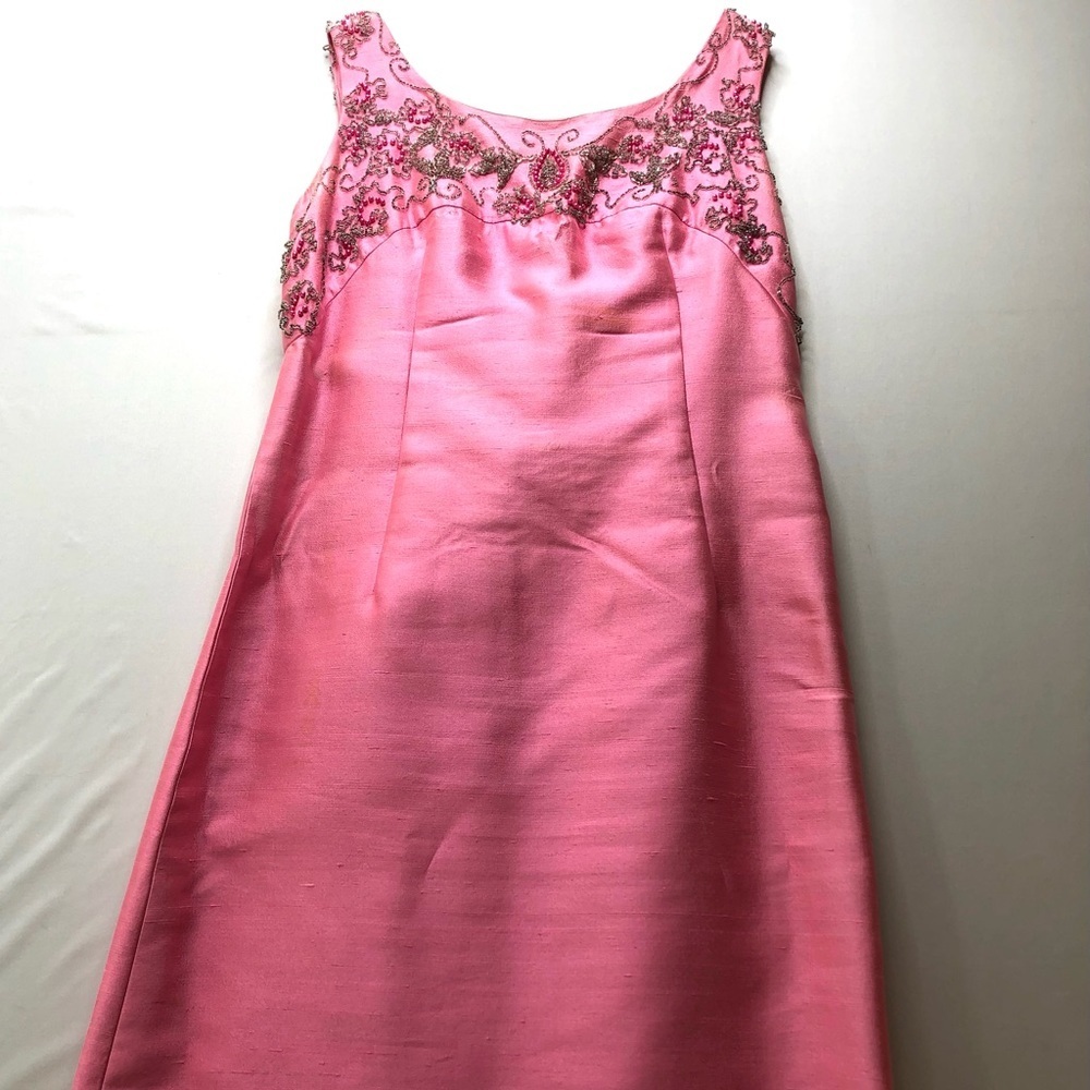 Vintage Hand-Made Beaded Evening Gown. Pink Silver - Picture 8 of 16